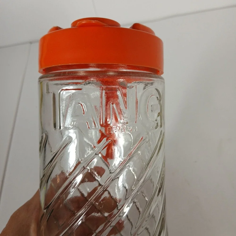 Vintage Anchor Hocking Glass Swirled Tang Pitcher with Orange Flip-Top Lid